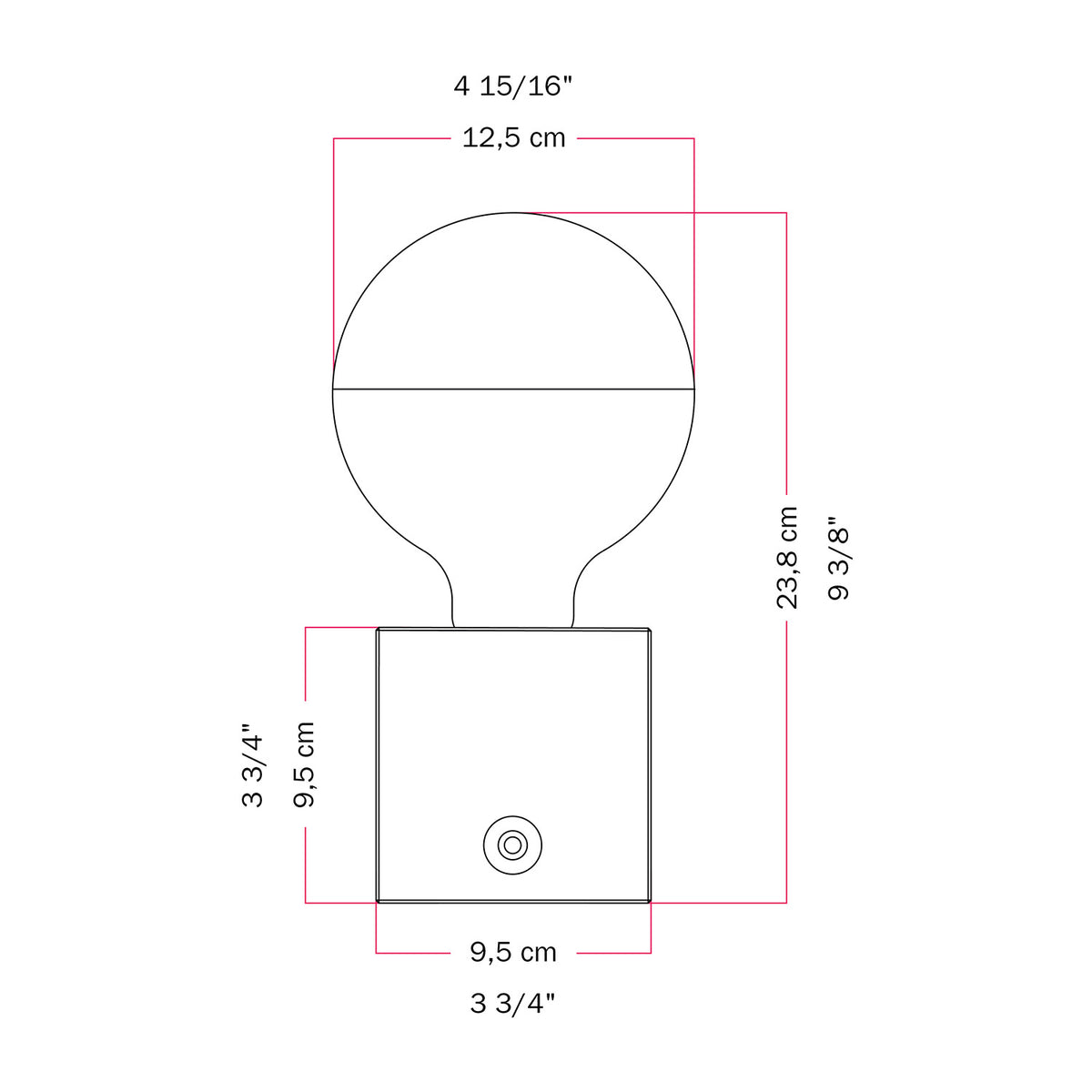 Lampada a batteria Cabless03 "Futur" con lampadina globo mezza sfera argento - Futur Festival