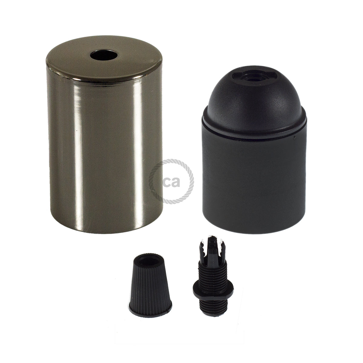 Kit portalampada E27 cilindrico in metallo - Nero perla Conico