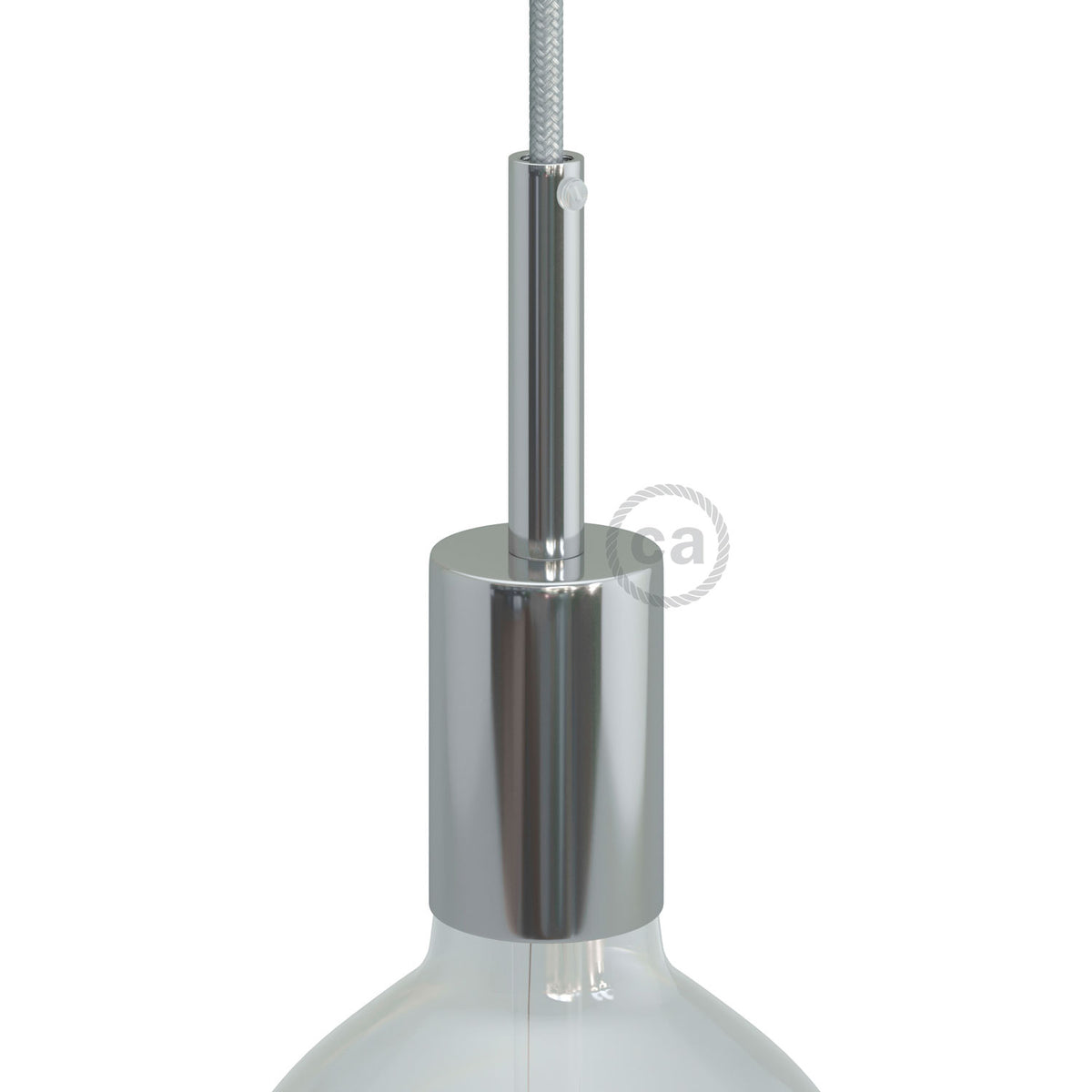 Kit portalampada E27 cilindrico in metallo con serracavo da 7 cm - Cromo