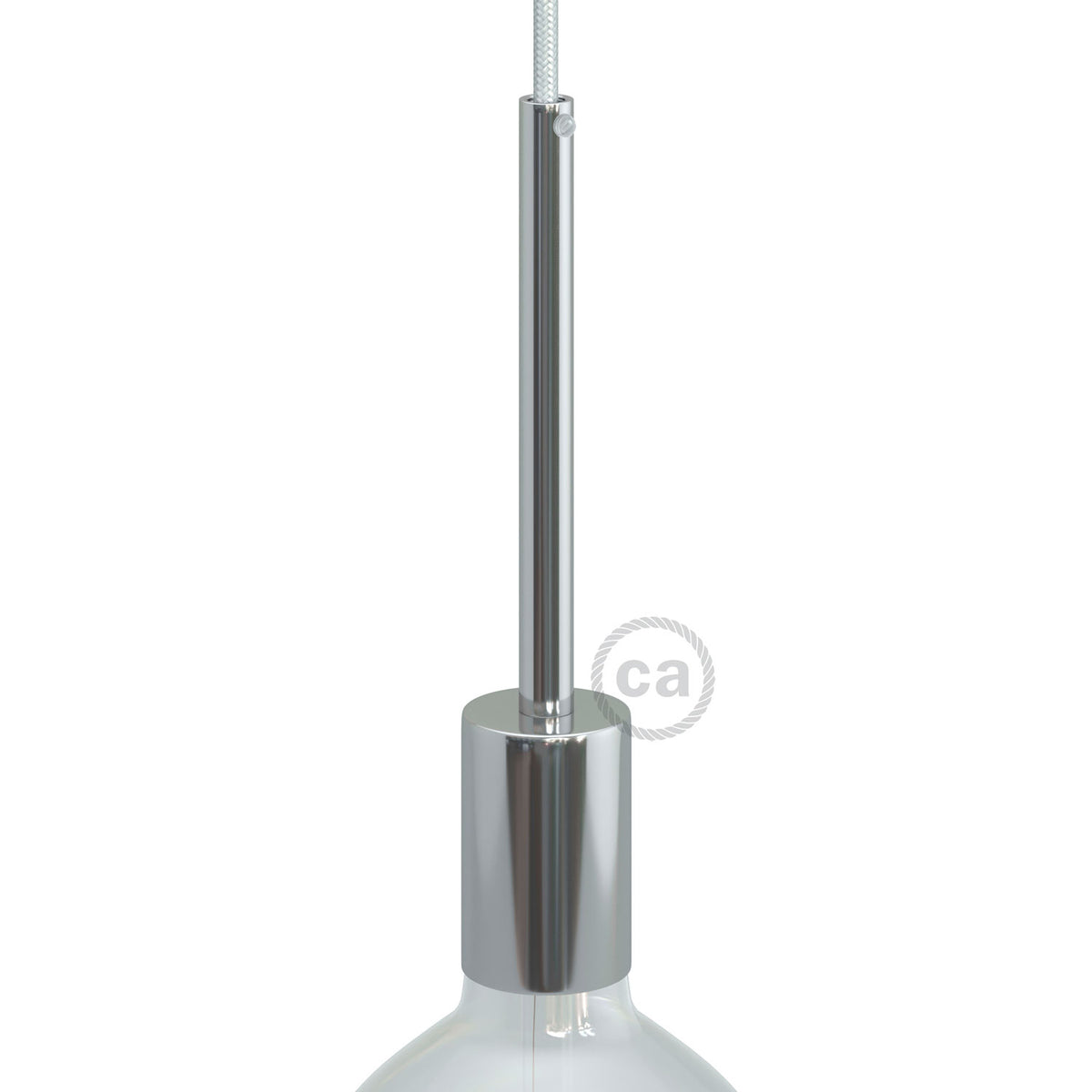 Kit portalampada E27 cilindrico in metallo con serracavo da 15 cm - Cromo