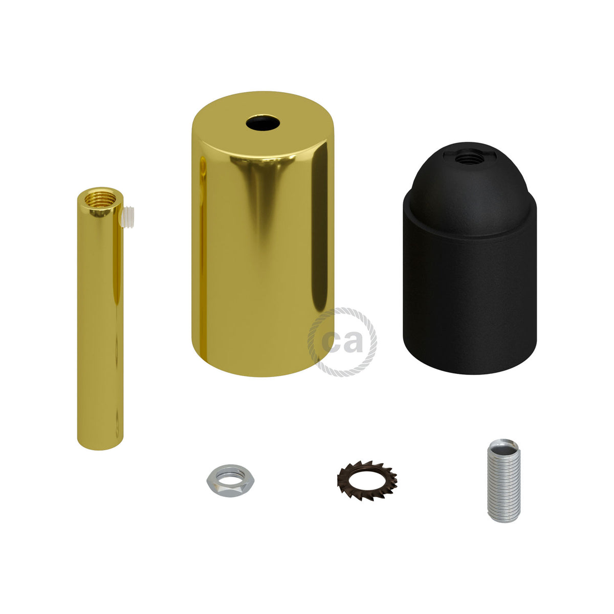Kit portalampada E27 cilindrico in metallo con serracavo da 7 cm - Ottone
