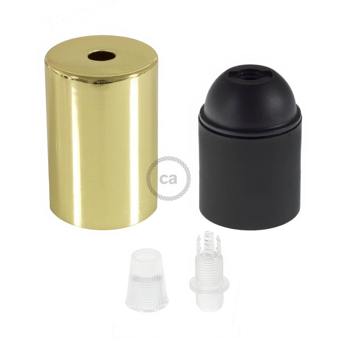 Kit portalampada E27 cilindrico in metallo - Ottone Conico