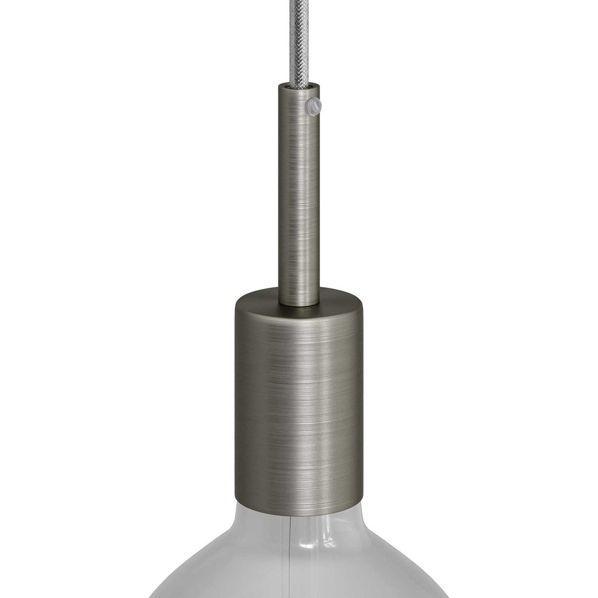 Kit portalampada E27 cilindrico in metallo con serracavo da 7 cm - Titanio satinato
