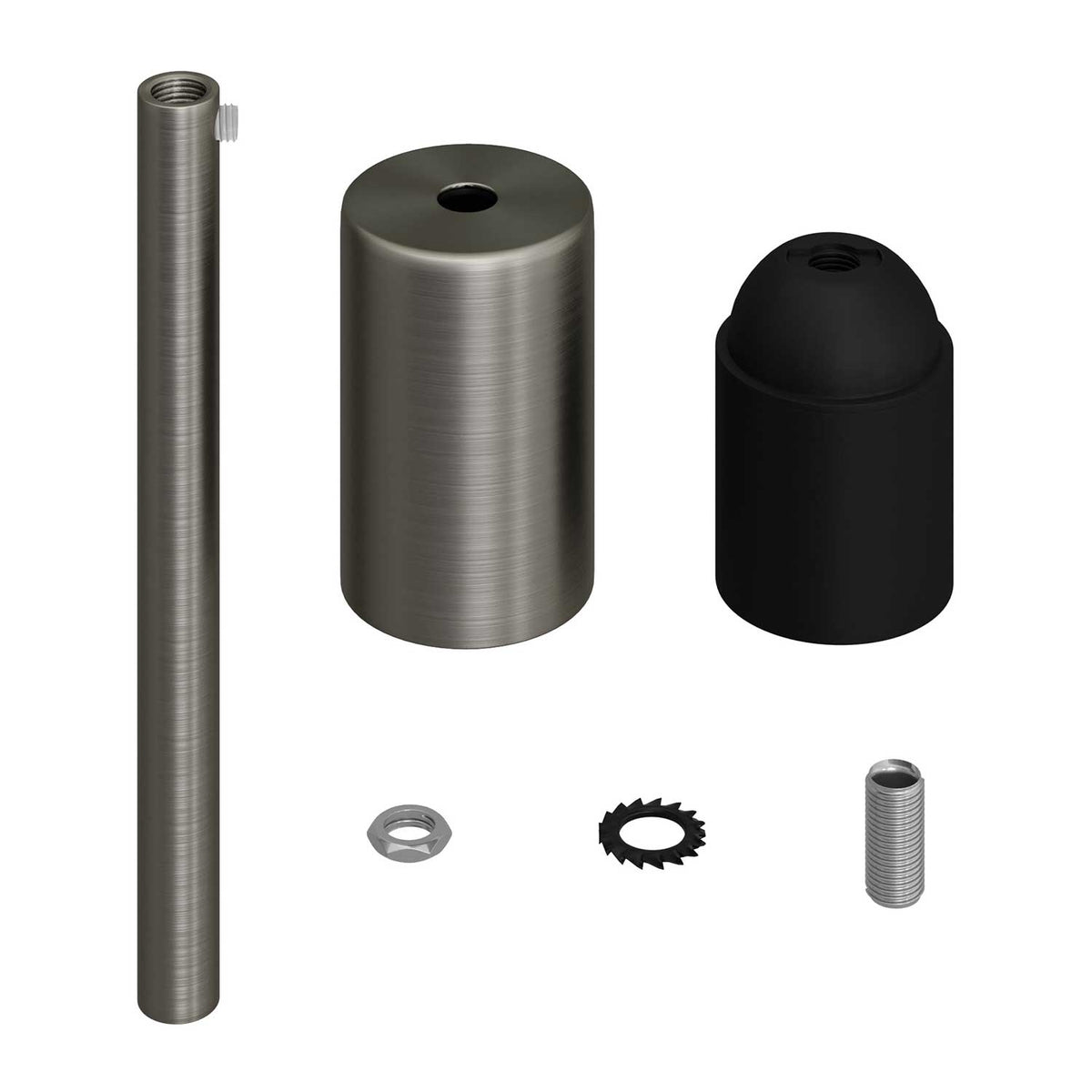 Kit portalampada E27 cilindrico in metallo con serracavo da 15 cm - Titanio satinato