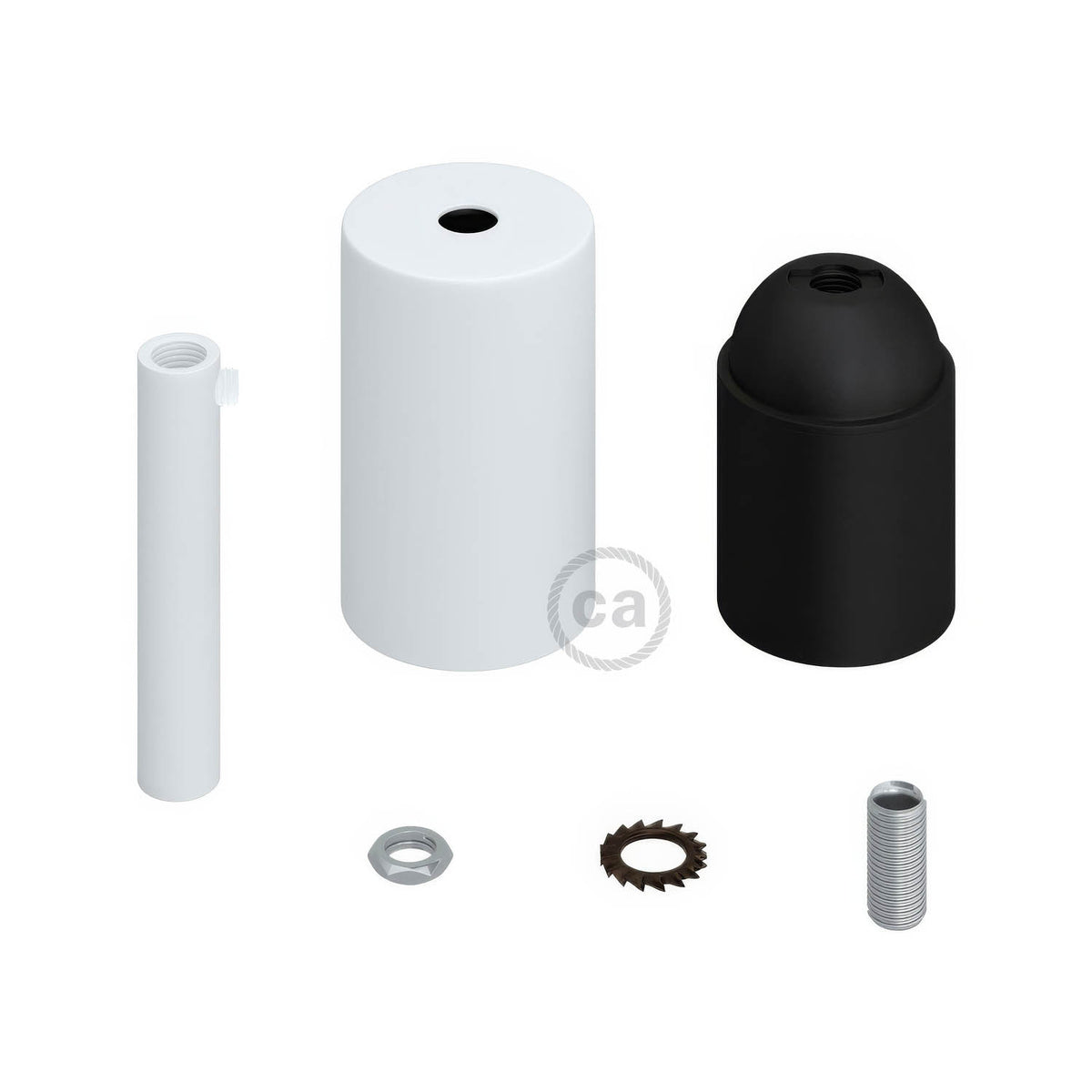 Kit portalampada E27 cilindrico in metallo con serracavo da 7 cm - Bianco opaco