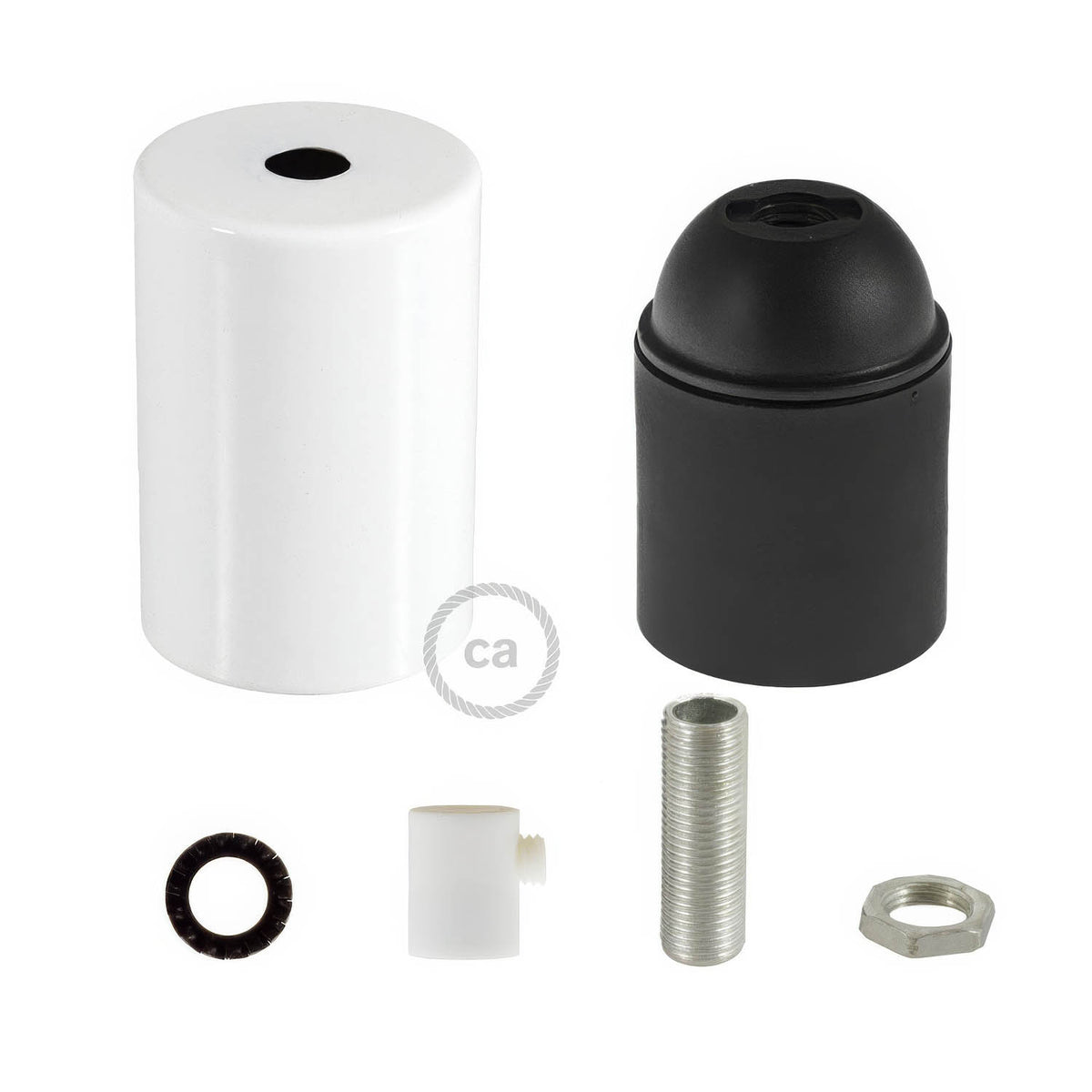 Kit portalampada E27 cilindrico in metallo - Bianco lucido Cilindrico