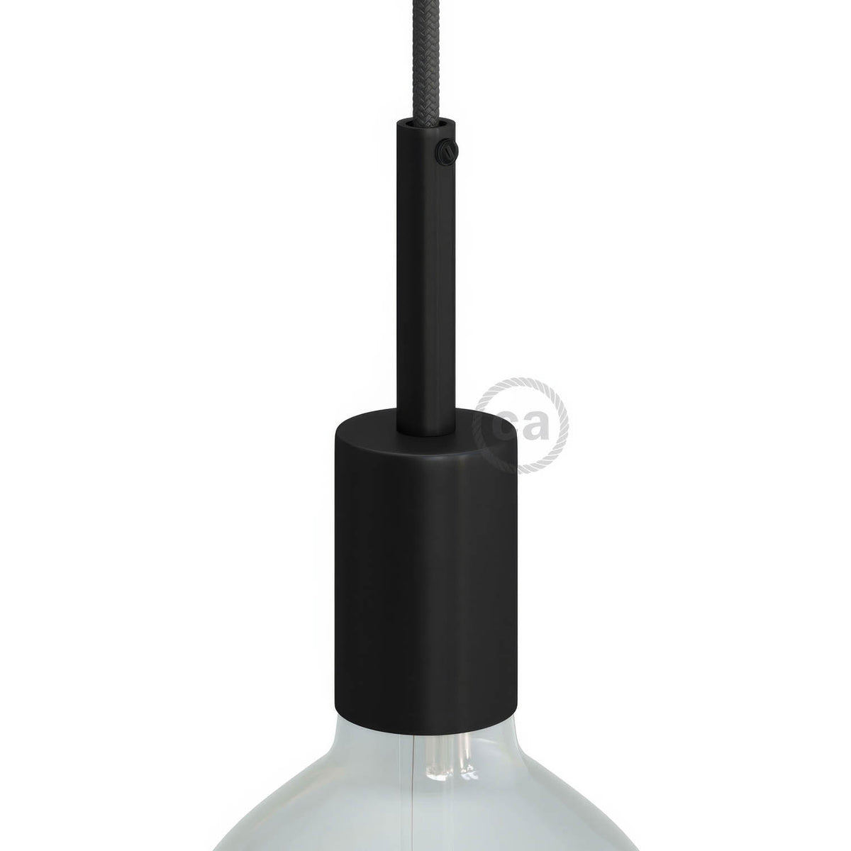 Kit portalampada E27 cilindrico in metallo con serracavo da 7 cm - Nero