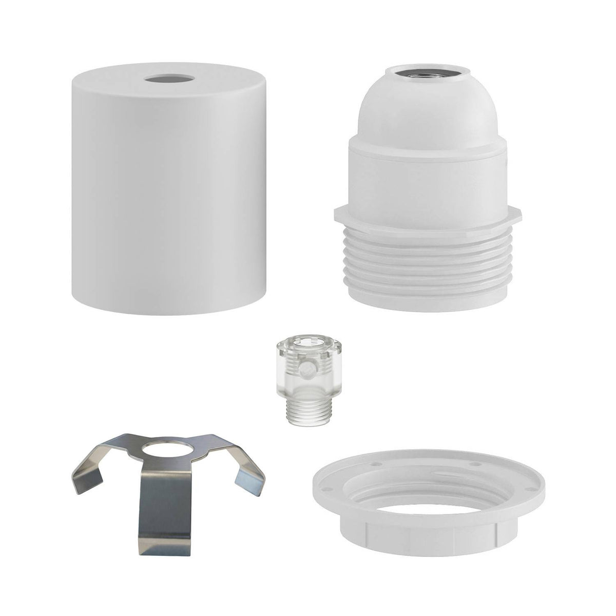 Kit portalampada E27 semifilettato in metallo con serracavo nascosto - Bianco opaco