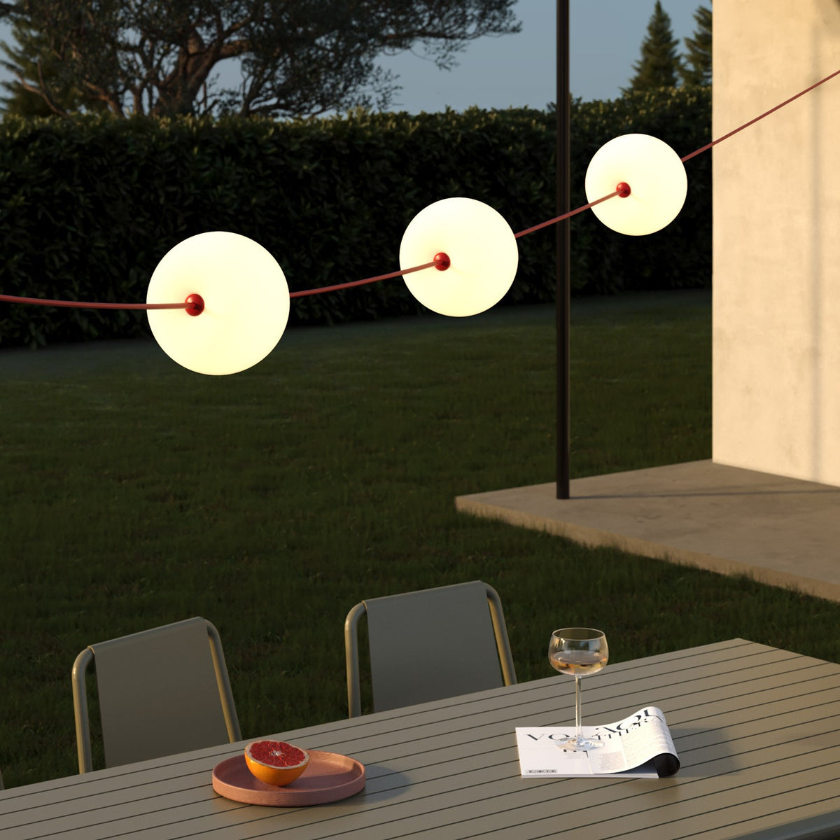 Catena luminosa 3 punti luce da esterno IP67 Rosso Stella Marina - Marina3 Cherry 70 cm