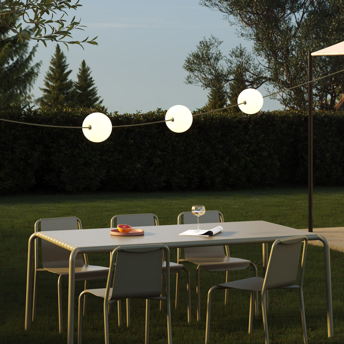 Catena luminosa 3 punti luce da esterno IP67 Verde Oliva - Marina3 Cherry 70 cm