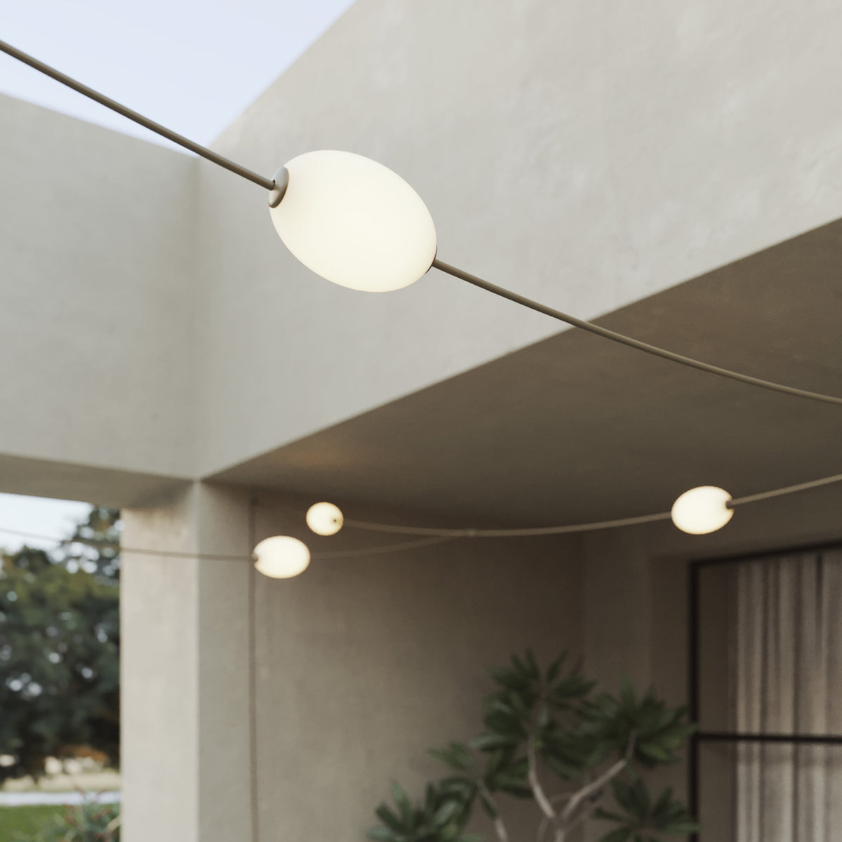Catena luminosa reticolare 7 punti luce da esterno IP67 Verde oliva - Marina GRID