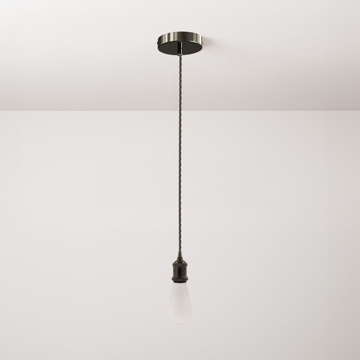 Lampada a sospensione completa di cavo tessile trecciato e portalampada in alluminio - Nero perla