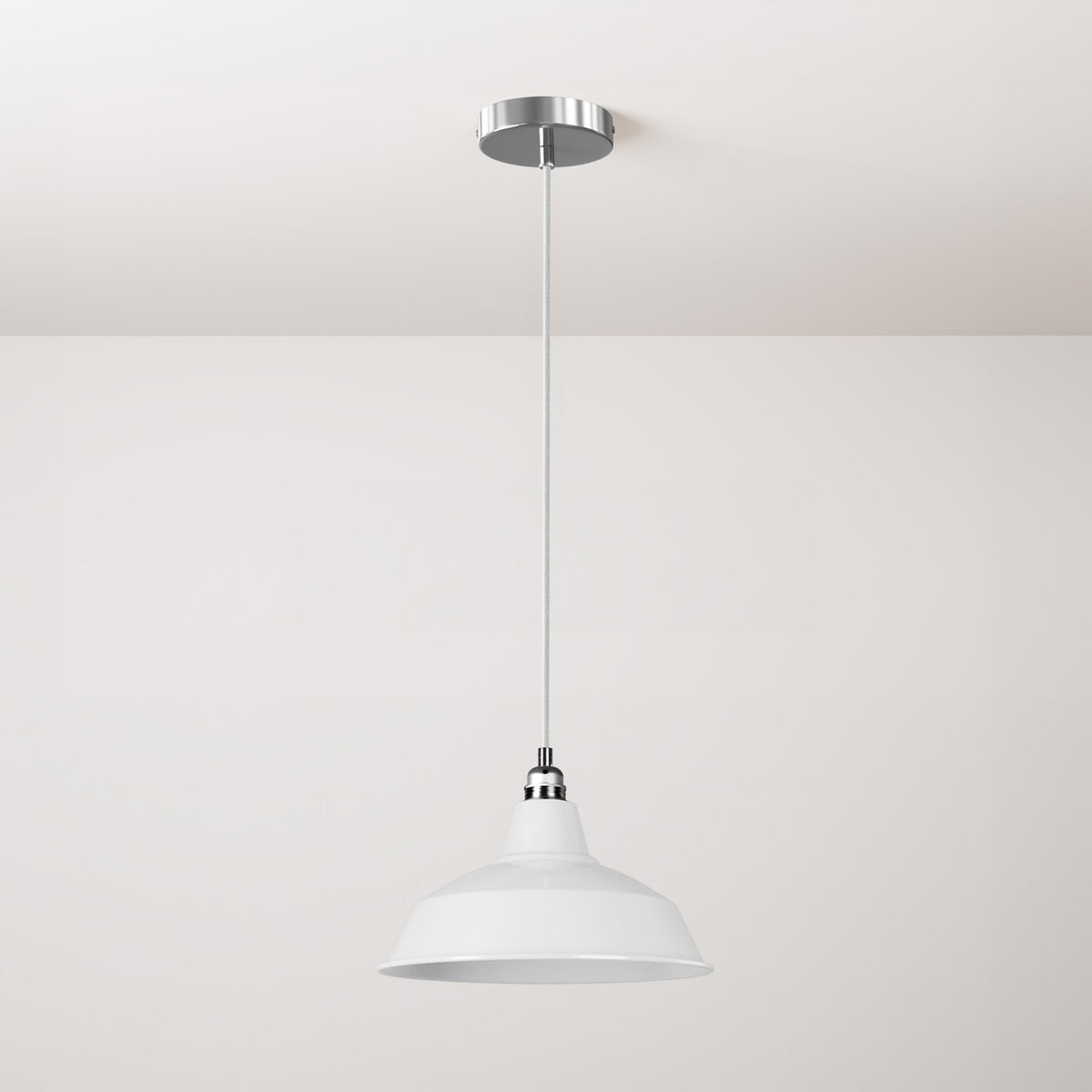 Lampada a sospensione completa di cavo tessile, paralume Bistrot e finiture in metallo - Bianco