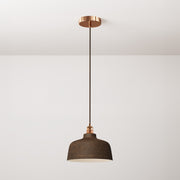 Lampada a sospensione completa di cavo tessile, paralume Coppa in ceramica e finiture in metallo - Effetto corten