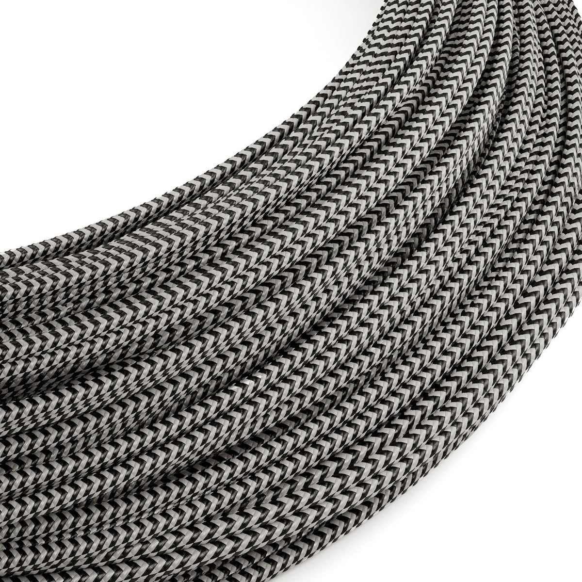 Cavo elettrico Extra Low Voltage rivestito in tessuto Zig Zag Bianco Nero RZ04