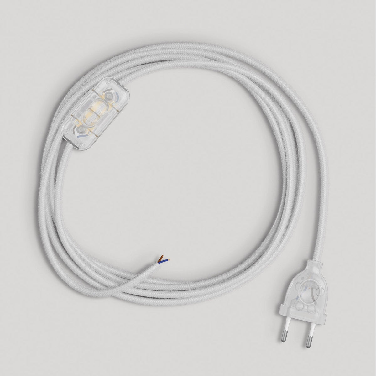 Cablaggio per lampada con cavo bianco in cotone 1,80 m Trasparente