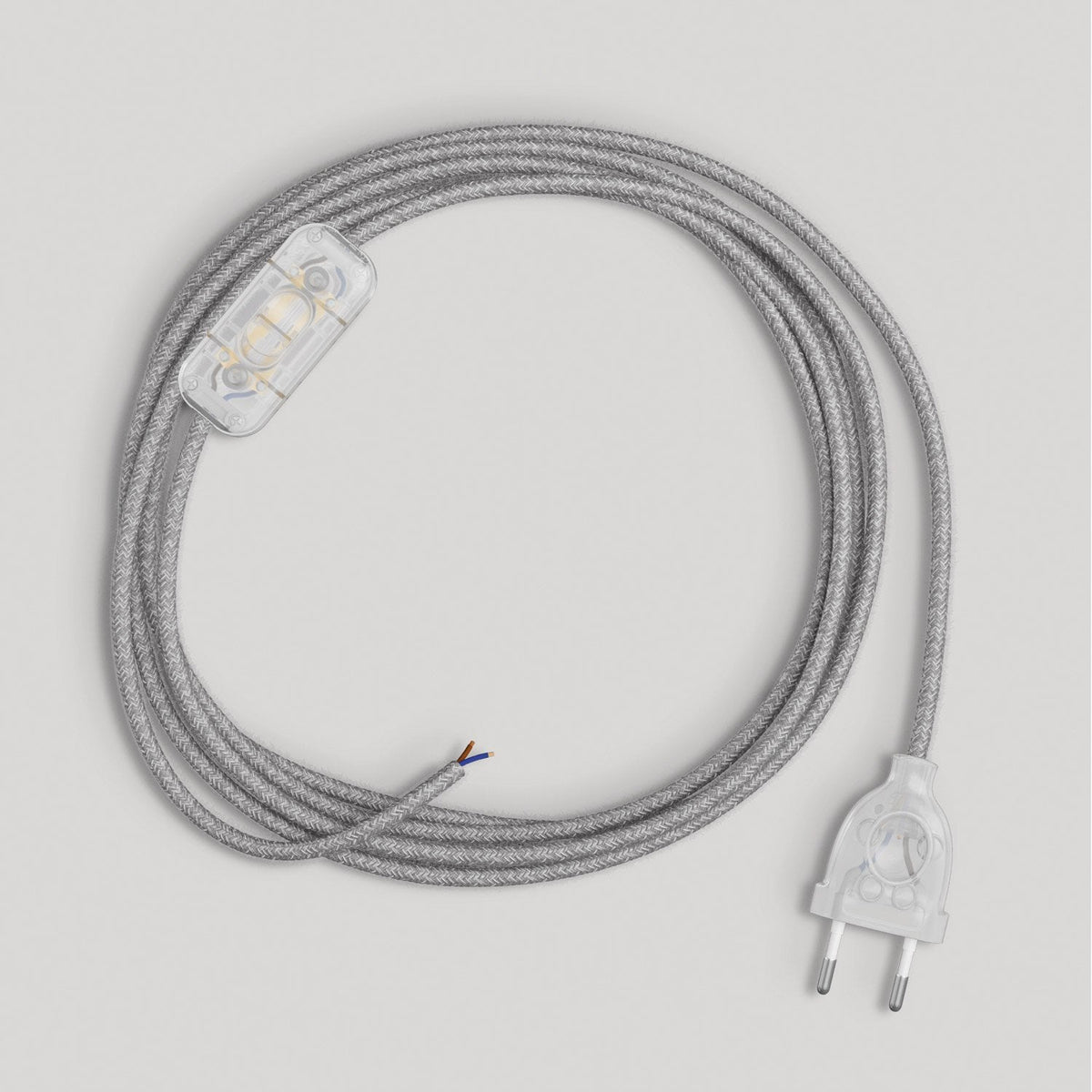 Cablaggio per lampada con cavo grigio in lino 1,80 m Trasparente