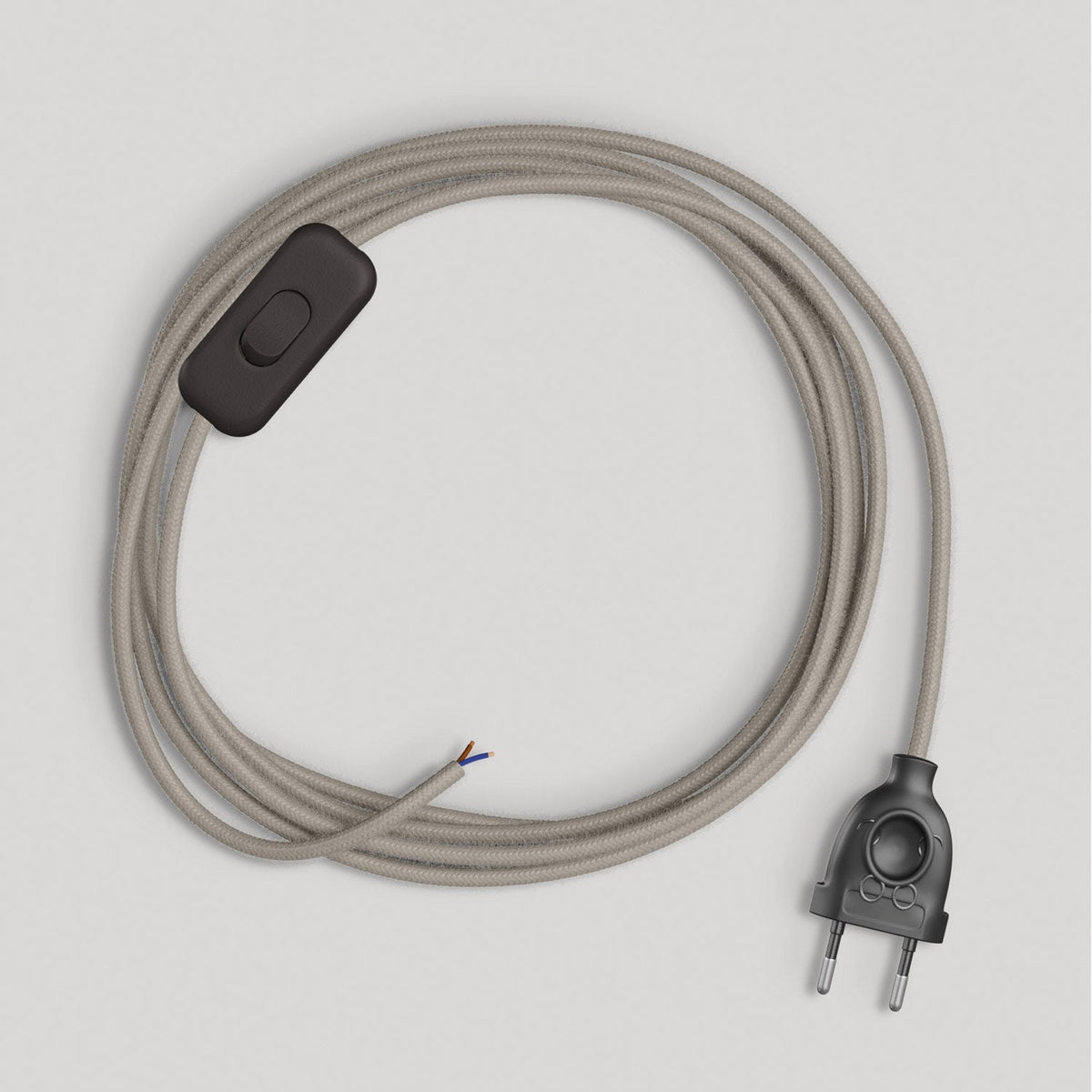 Cablaggio per lampada con cavo grigio tortora in cotone 1,80 m Nero