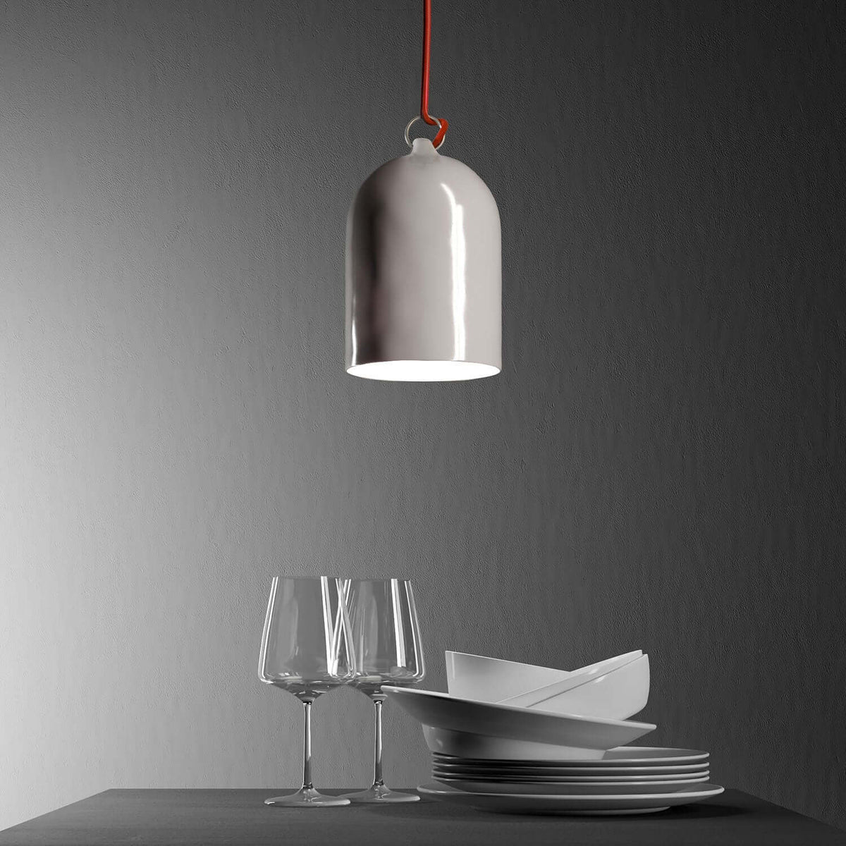 Campana Mini, paralume XS in ceramica per sospensione - Made in Italy - Bianco lucido