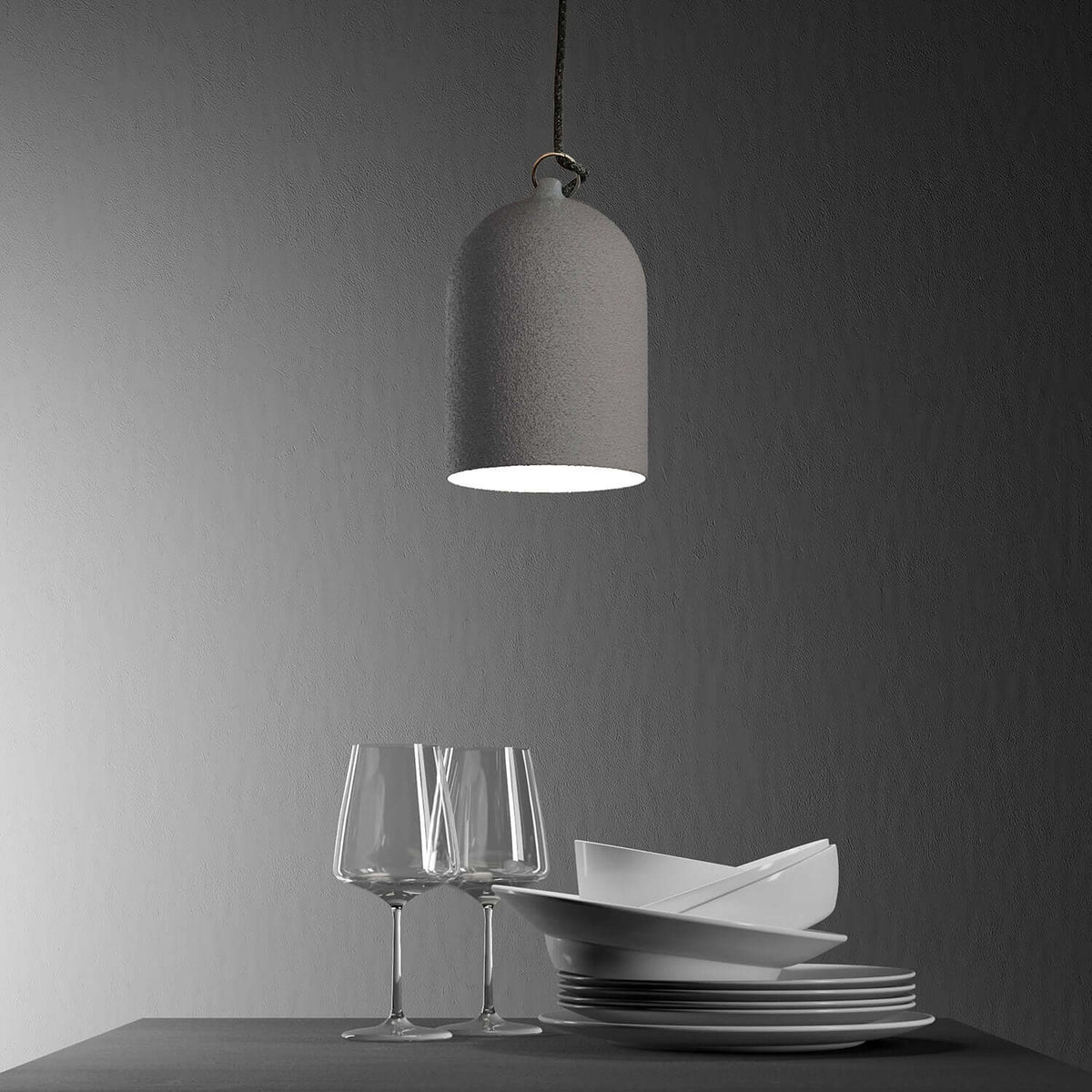 Campana Mini, paralume XS in ceramica per sospensione - Made in Italy - Effetto cemento