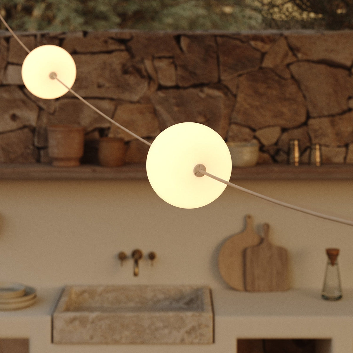 Catena luminosa 3 punti luce da esterno IP67 Desert Brown - Marina3 Cherry 140 cm