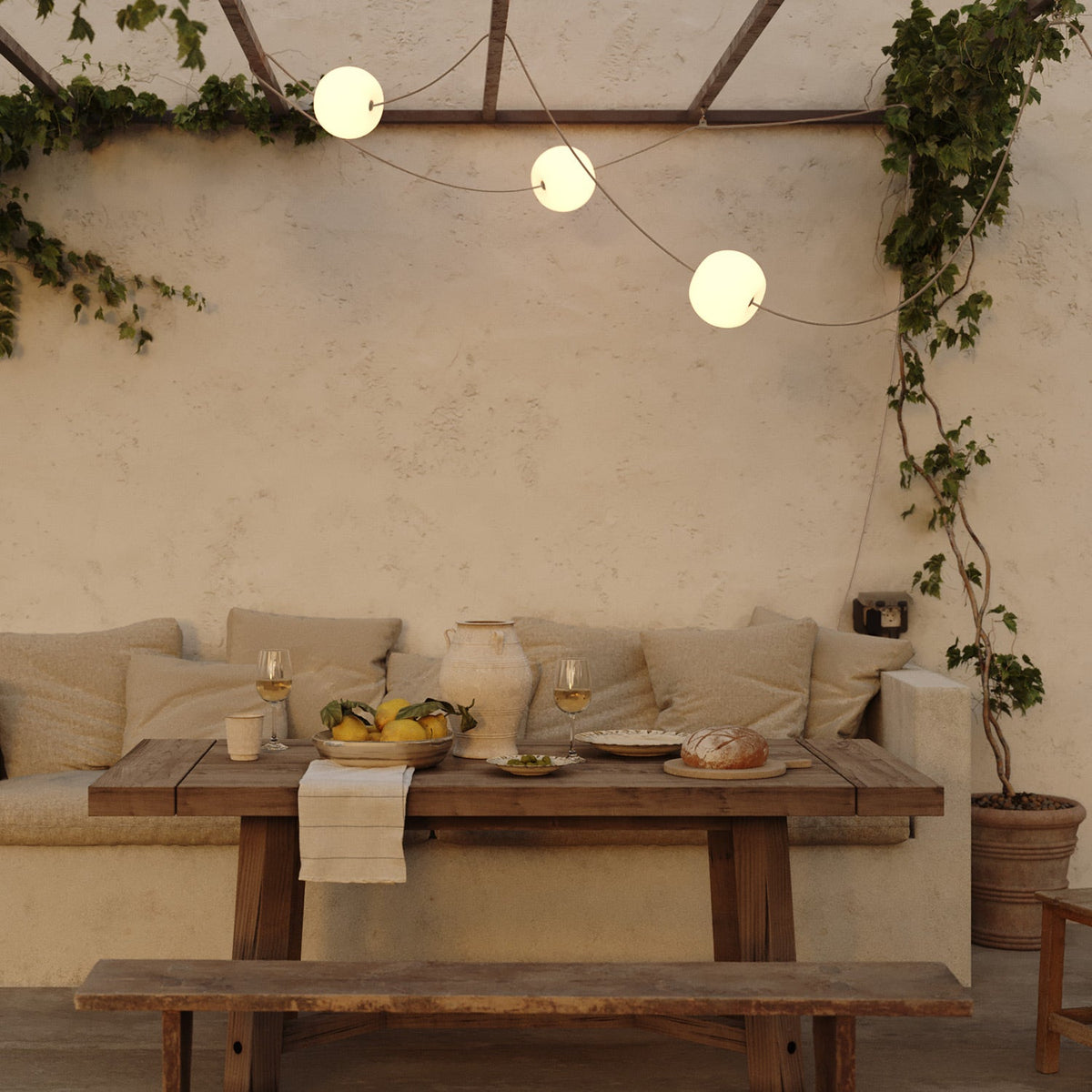 Catena luminosa 3 punti luce da esterno IP67 Desert Brown - Marina3 Cherry 140 cm
