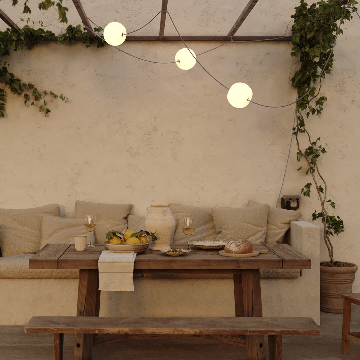 Catena luminosa 3 punti luce da esterno IP67 Grigio - Marina3 Cherry 140 cm