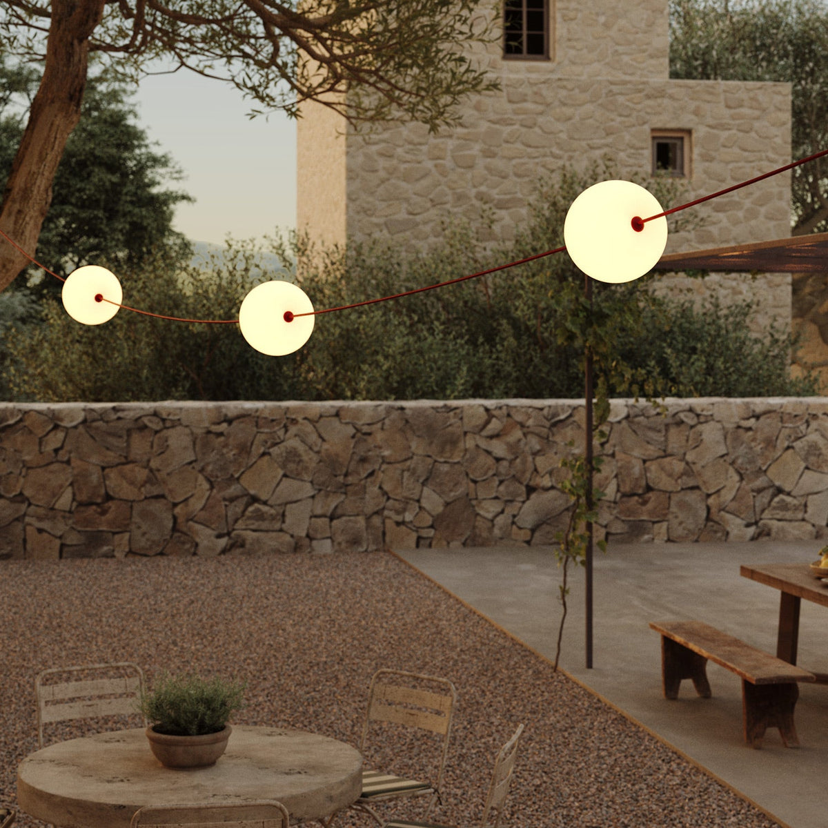 Catena luminosa 3 punti luce da esterno IP67 Rosso Stella Marina - Marina3 Cherry 140 cm
