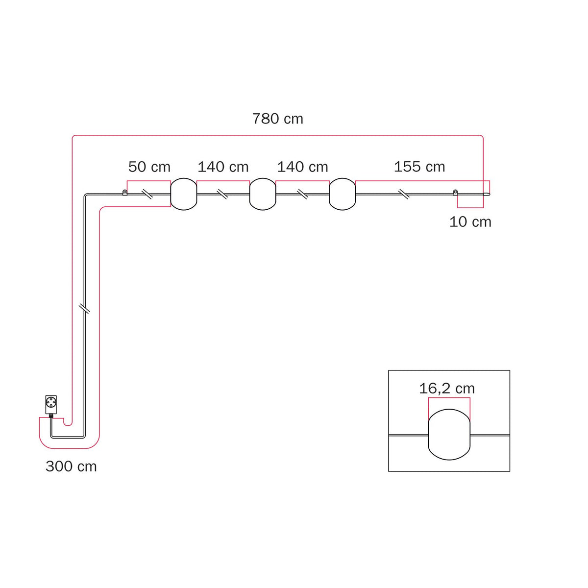 Catena luminosa 3 punti luce da esterno IP67 Rosso Stella Marina - Marina3 Cherry 140 cm