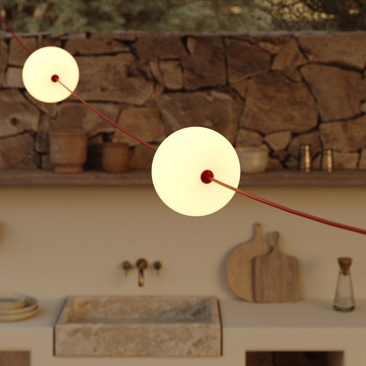 Catena luminosa 3 punti luce da esterno IP67 Rosso Stella Marina - Marina3 Cherry 140 cm