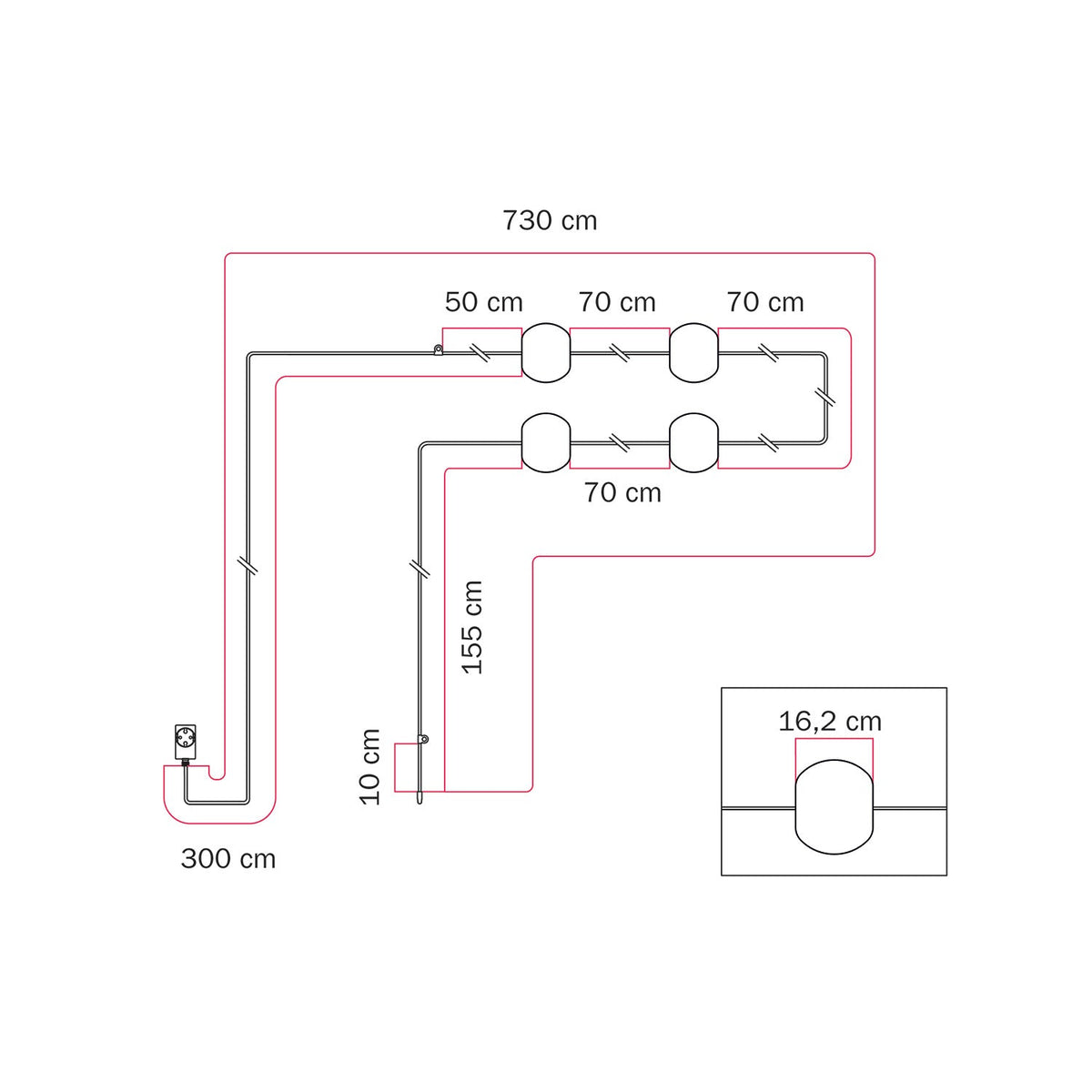 Catena luminosa 4 punti luce da esterno IP67 Bianco Sabbia - Marina4 Cherry 70 cm