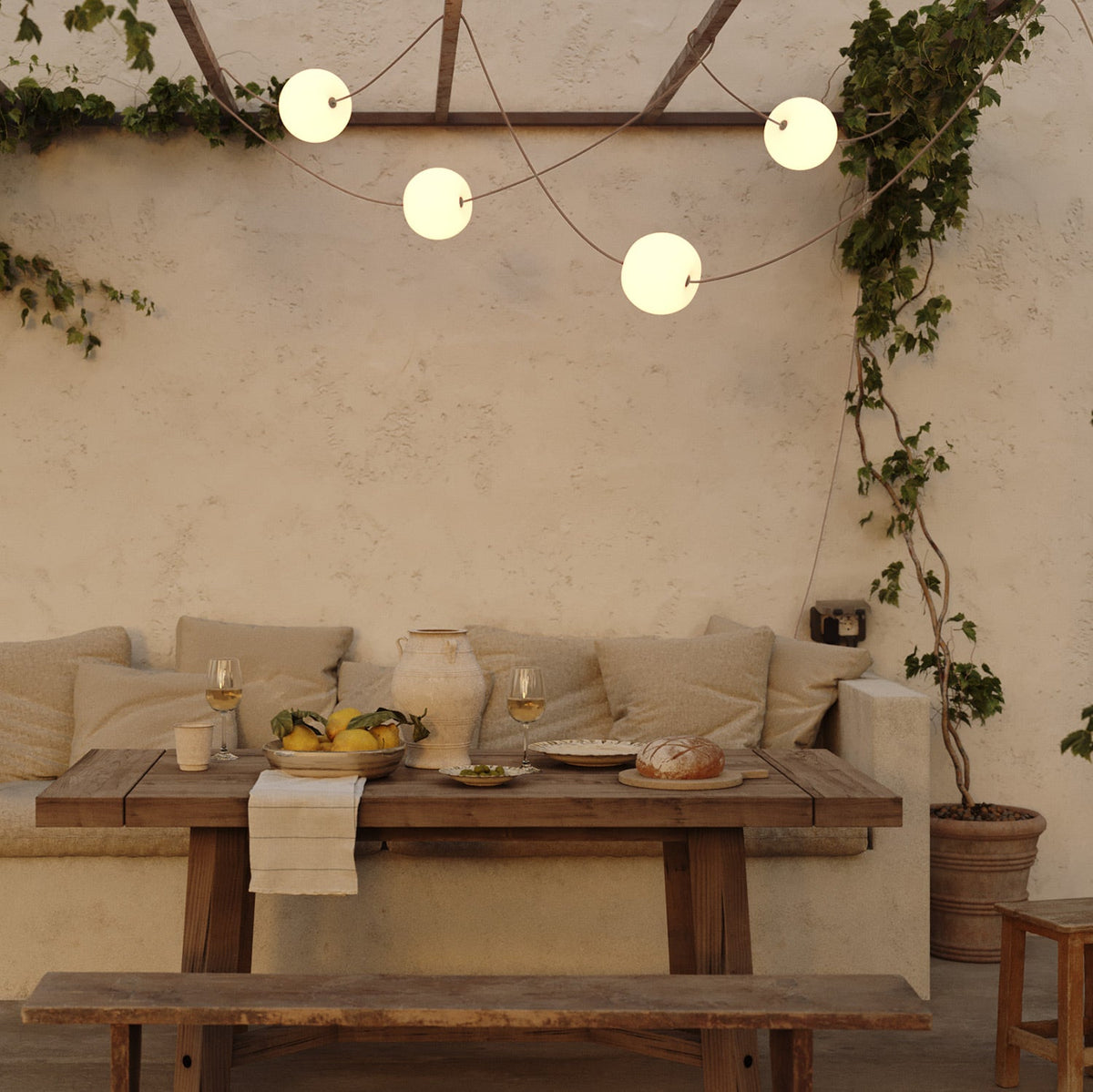 Catena luminosa 4 punti luce da esterno IP67 Desert Brown - Marina4 Cherry 140 cm