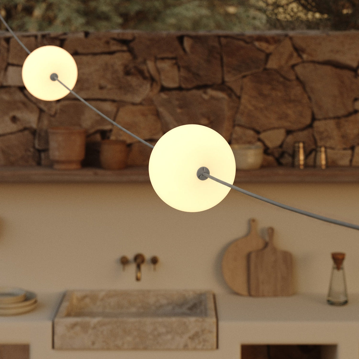Catena luminosa 4 punti luce da esterno IP67 Grigio - Marina4 Cherry 140 cm
