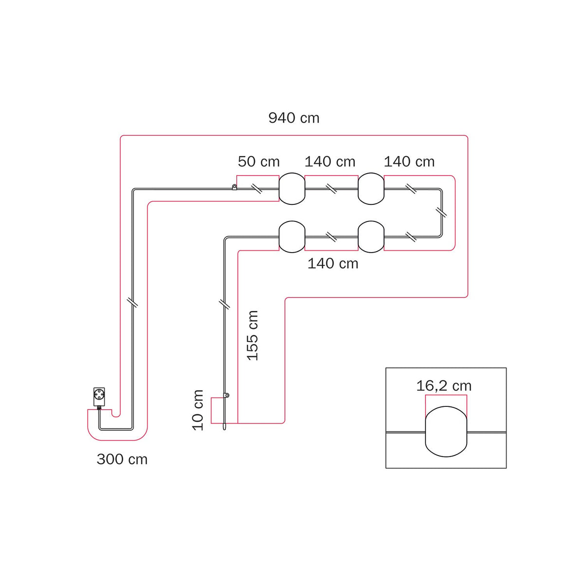 Catena luminosa 4 punti luce da esterno IP67 Grigio - Marina4 Cherry 140 cm