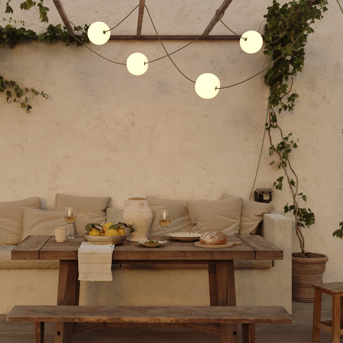 Catena luminosa 4 punti luce da esterno IP67 Verde Oliva - Marina4 Cherry 140 cm