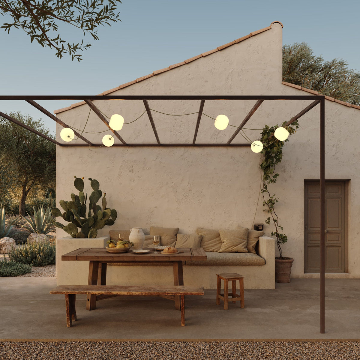 Catena luminosa 6 punti luce da esterno IP67 Verde Oliva - Marina6 Cherry 140 cm