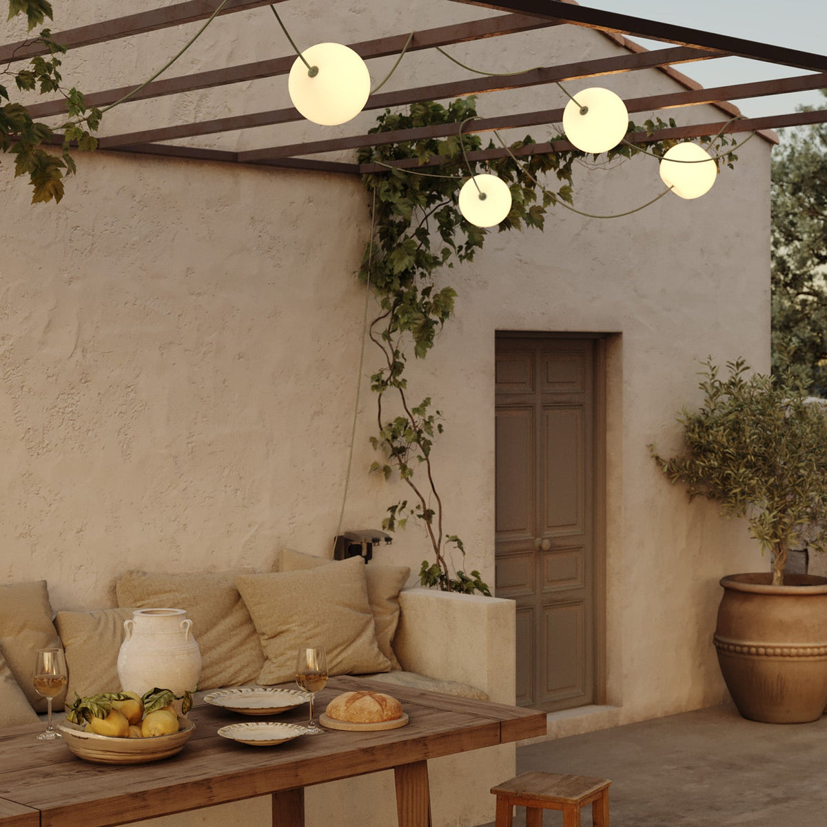 Catena luminosa 6 punti luce da esterno IP67 Verde Oliva - Marina6 Cherry 140 cm