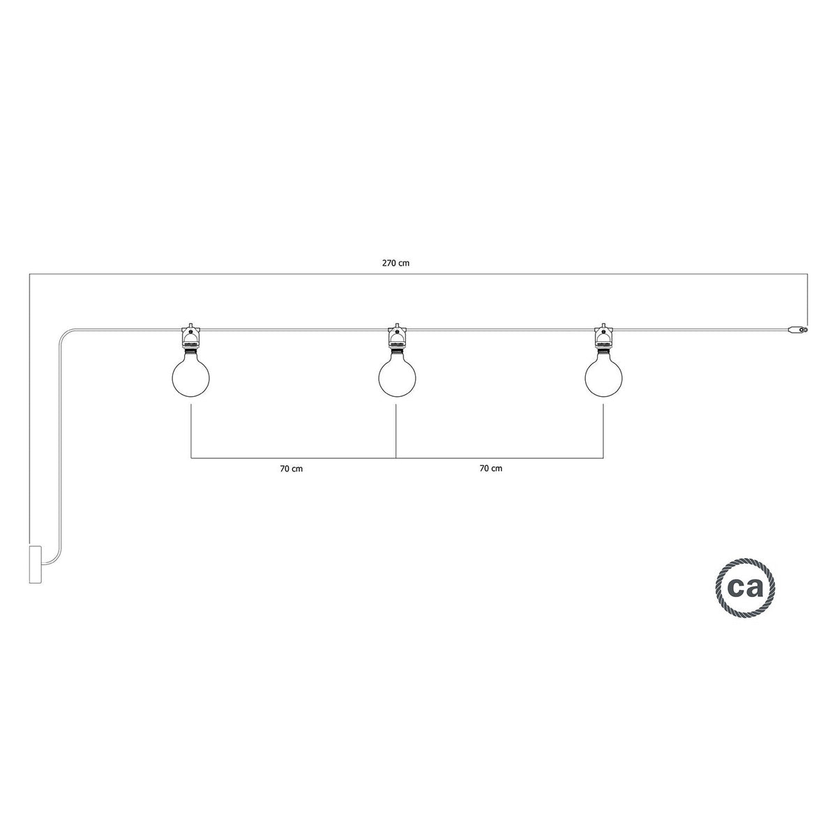 Catenaria Modulair da esterno IP65 con 3 luci e rosone - Bianco