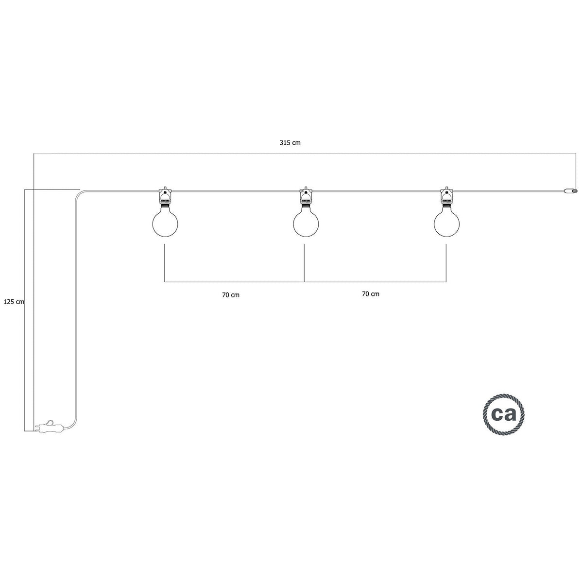 Catenaria Modulair da esterno IP65 portatile con 3 luci - Nero