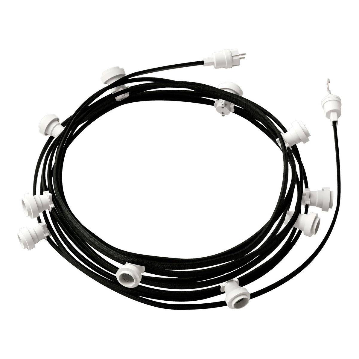 Catenaria Sistema Lumet da 12,5 m con cavo tessile CM04, 10 portalampada, gancio e spina bianchi