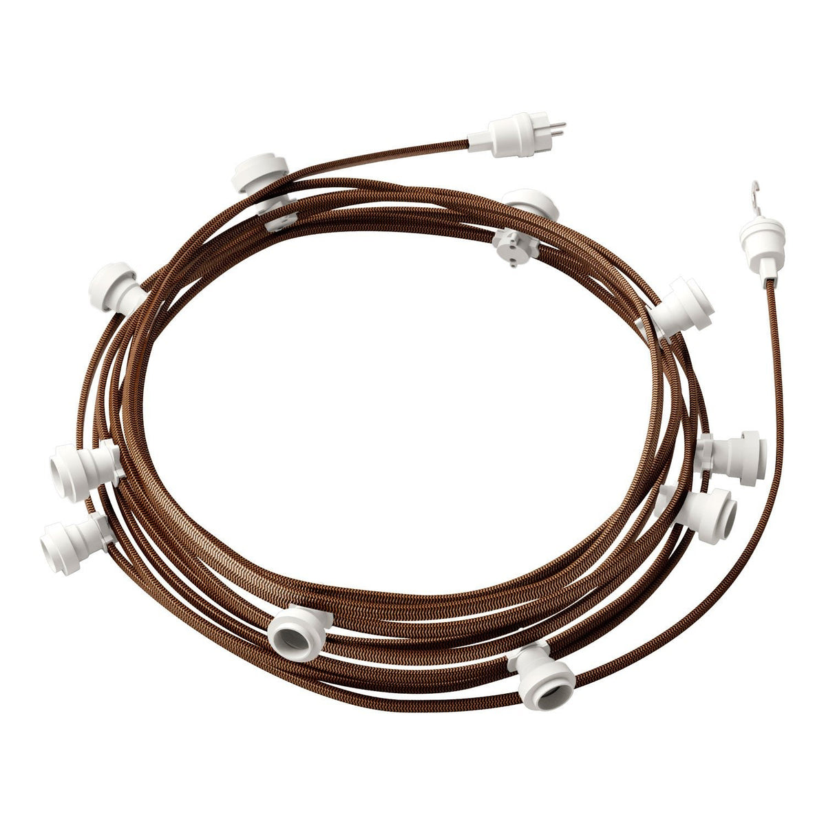 Catenaria Sistema Lumet da 12,5 m con cavo tessile CZ22, 10 portalampada, gancio e spina bianchi