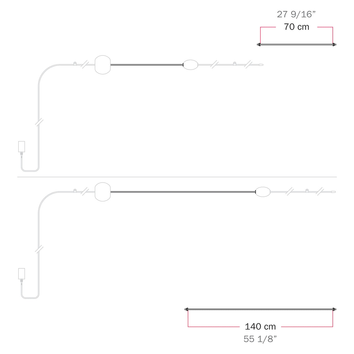 Cavo di connessione tra paralumi 70/140 cm (27 9/16" / 55 1/8") - Marina - Verde oliva 70 cm (27 9 16")