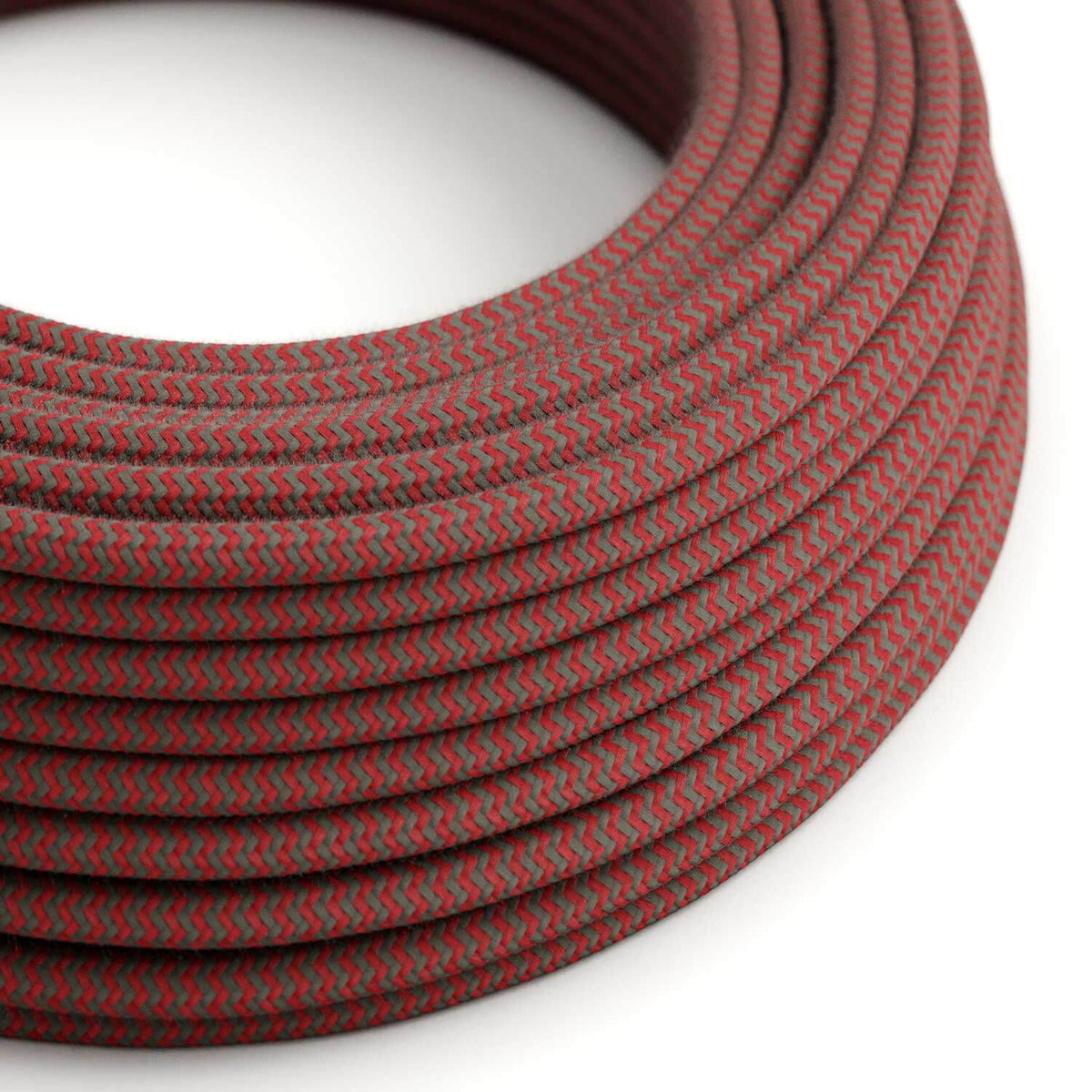 Cavo per illuminazione in cotone Rosso Fuoco e Grigio Pietra - L'Originale Creative Cables, ideale per lampade uniche - RZ28