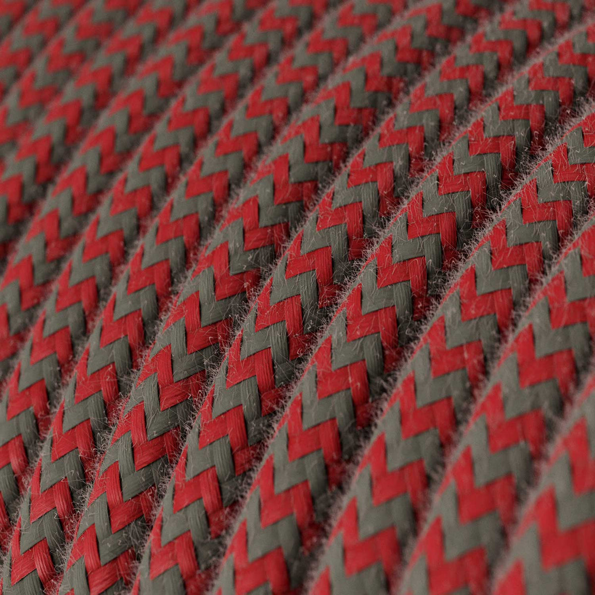 Cavo per illuminazione in cotone Rosso Fuoco e Grigio Pietra - L'Originale Creative Cables, ideale per lampade uniche - RZ28