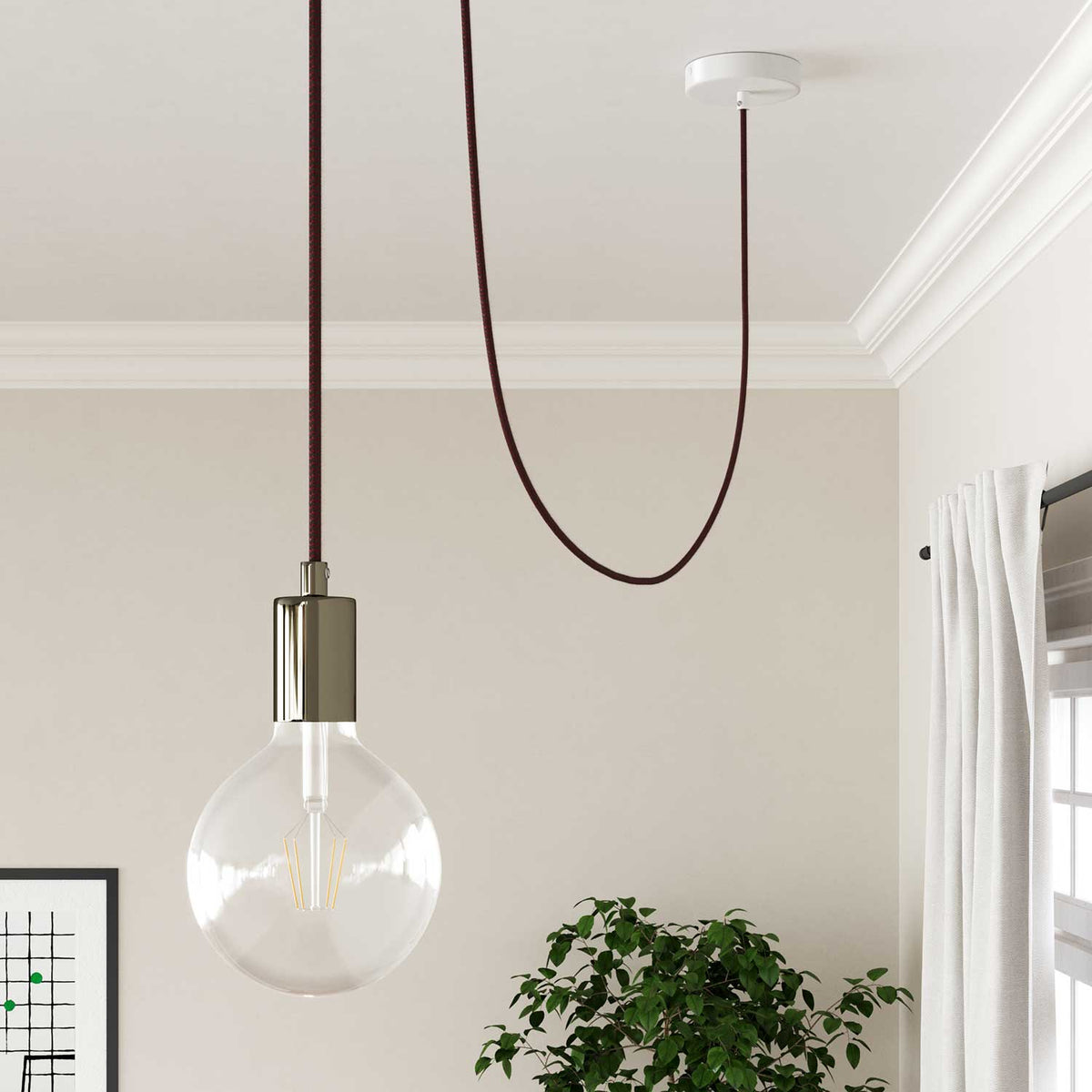 Cavo per illuminazione in cotone Rosso Fuoco e Grigio Pietra - L'Originale Creative Cables, ideale per lampade uniche - RZ28