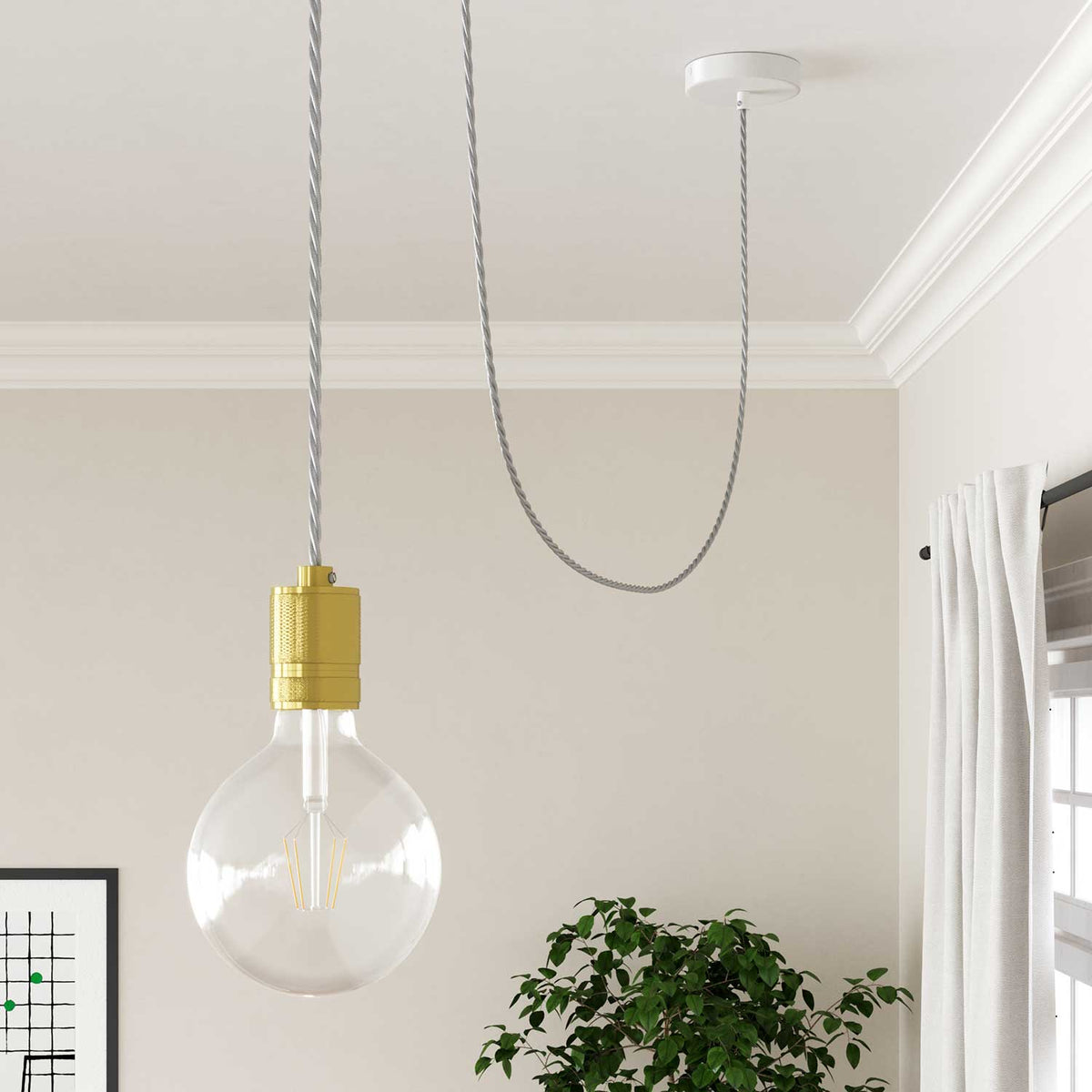 Cavo per illuminazione trecciato lucido color Argento - L'Originale Creative Cables, per lampade e lampadari - TM02