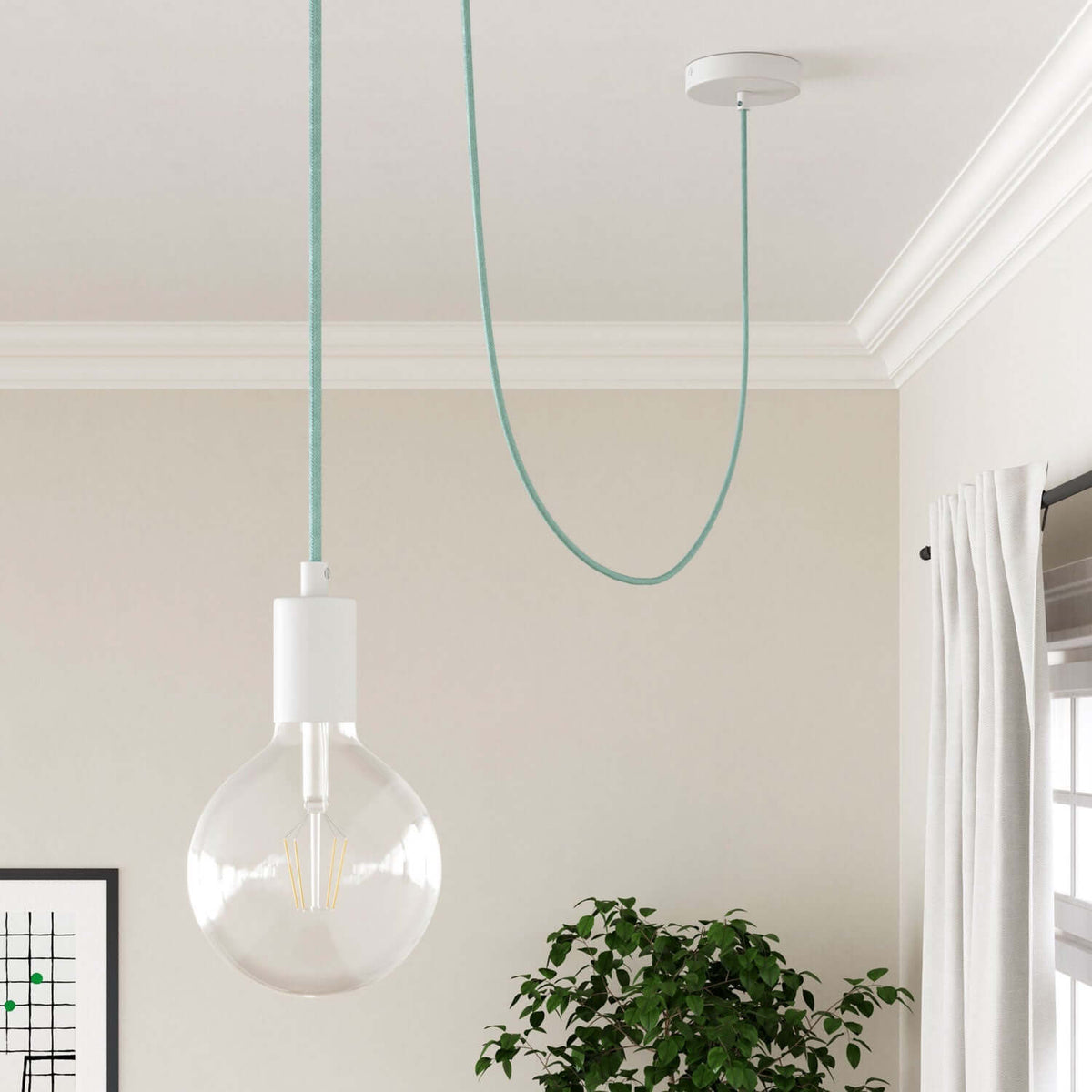 Cavo tessile in cotone color Verde Celadon - L'Originale Creative Cables, per lampade esclusive - RC18