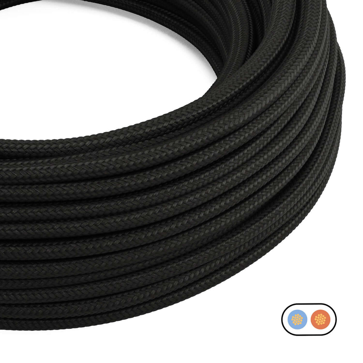 Cavo tessile piatto Nero Carbone lucido - PM04