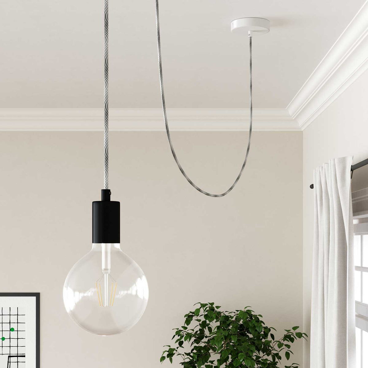 Corda elettrica per illuminazione Optical Nero e Argento Vertigo - L'Originale Creative Cables, per lampade DIY - ERM64