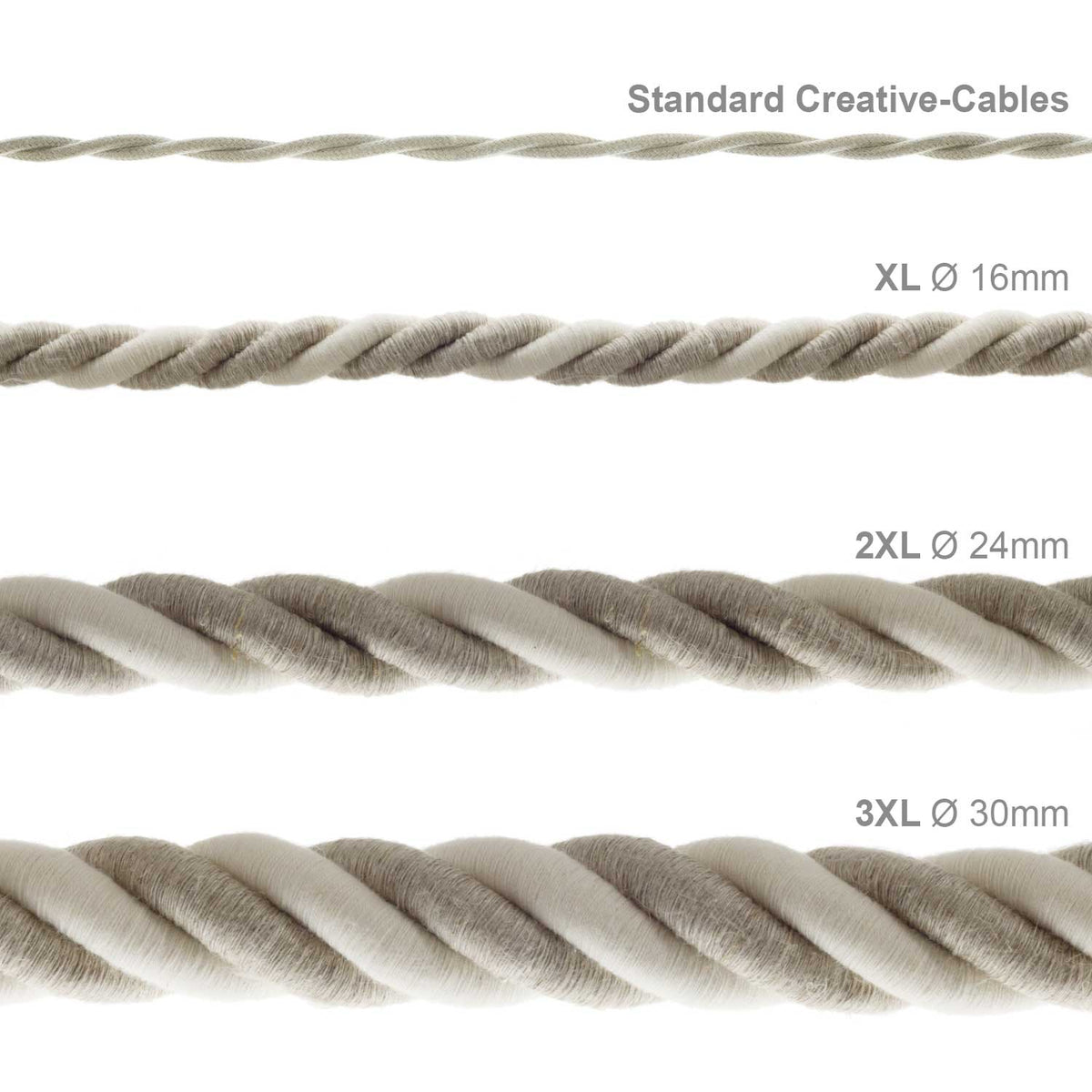 Cordone elettrico 3x0,75 rivestito in lino naturale e cotone grezzo